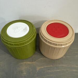 Vintage Bee Plastics Inc L530 Thermos Made In USA Lot Of Two: Green & Tan EUC